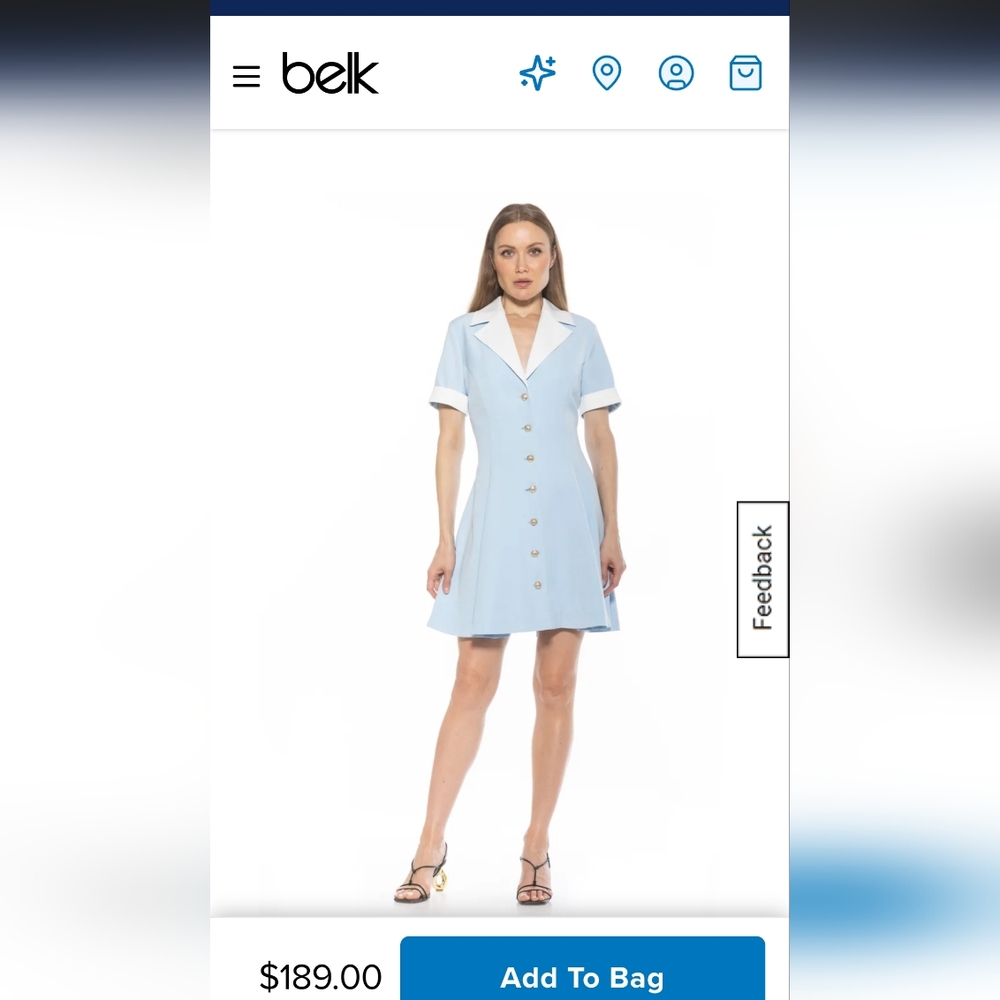 NWT Alexia Admir Linus Collar fit and flare blue and white dress size 4